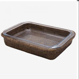 Bandeja de rattan con pirex grande
