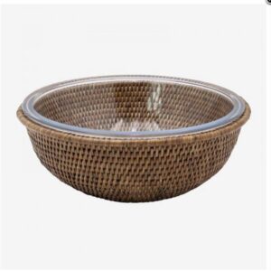 Ensaladera de cristal y rattan
